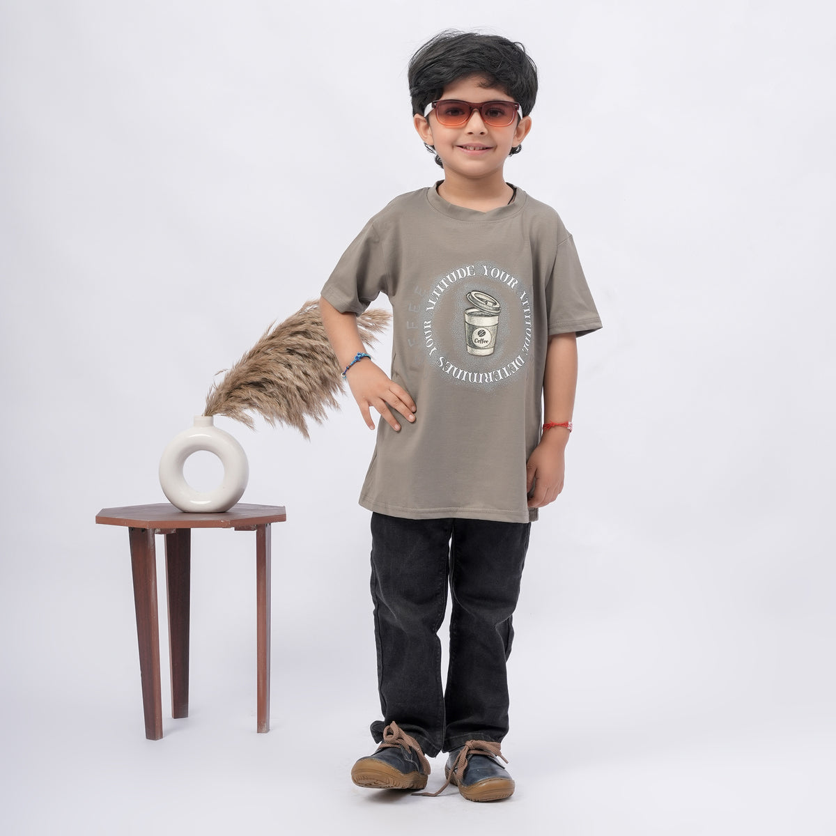 Coffee Print T-Shirt for Boys – White, Black & Grey - image 2