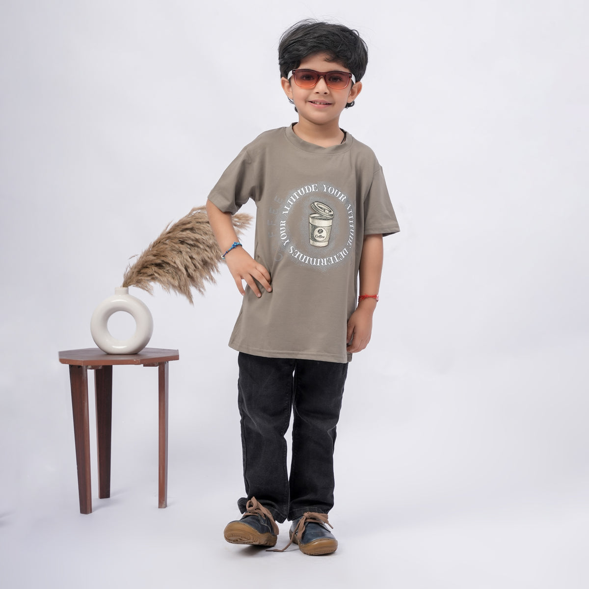 Coffee Print T-Shirt for Boys – White, Black & Grey - image 1