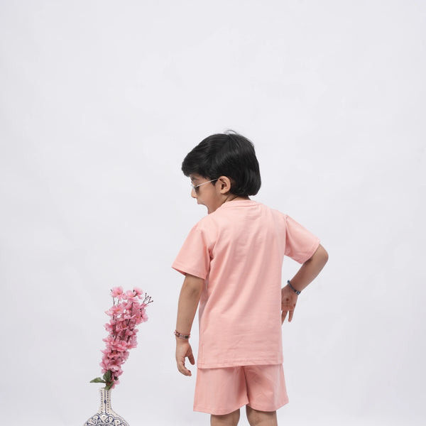 Brooklyn Boys’ Coord Set – Casual T-Shirt & Shorts (Black, Off White, Purple, Brown, Pink)