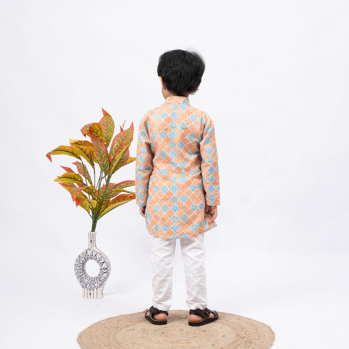 Boys Orange & Blue Printed Kurta Pajama Set – Kids Ethnic Wear - image 4