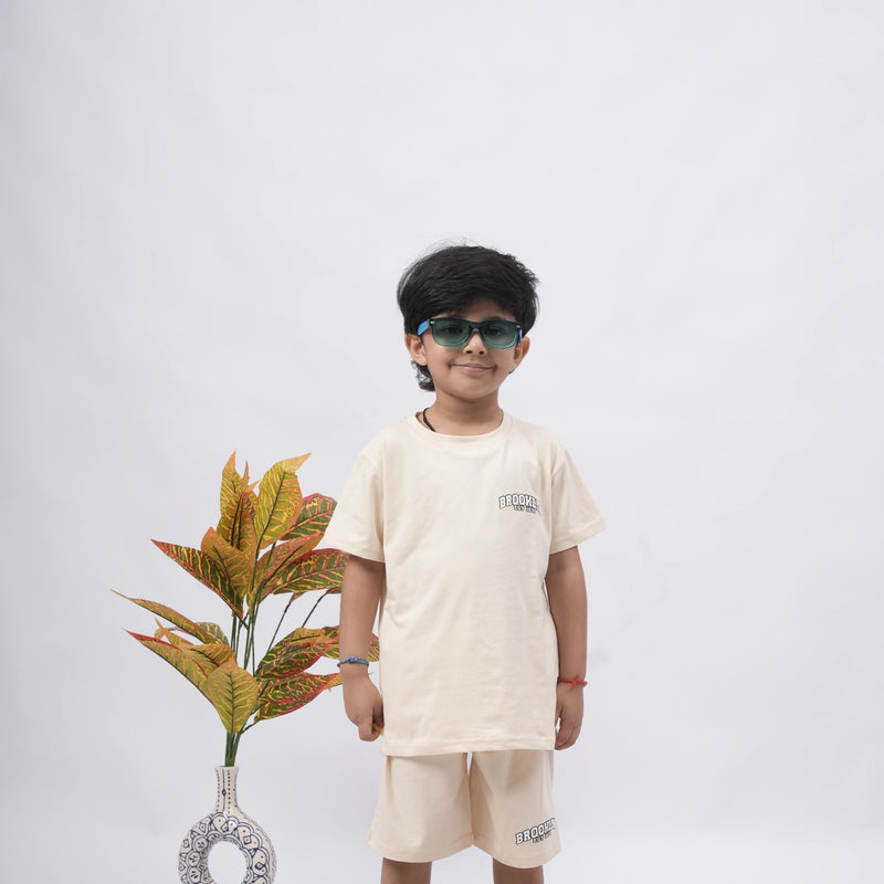 Brooklyn Boys’ Coord Set – Casual T-Shirt & Shorts (Black, Off White, Purple, Brown, Pink)