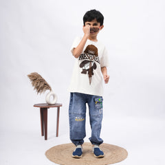 Freshness Bear Print T-Shirt for Boys – White, Black, Purple & Grey