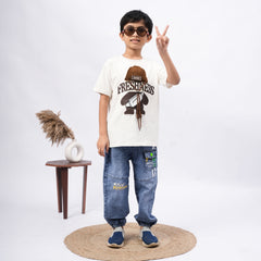 Freshness Bear Print T-Shirt for Boys – White, Black, Purple & Grey