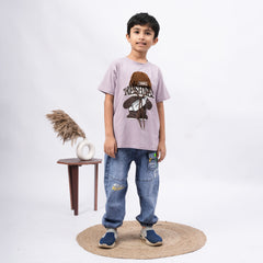 Freshness Bear Print T-Shirt for Boys – White, Black, Purple & Grey