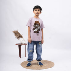Freshness Bear Print T-Shirt for Boys – White, Black, Purple & Grey