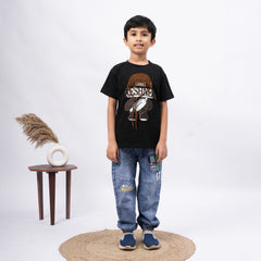 Freshness Bear Print T-Shirt for Boys – White, Black, Purple & Grey