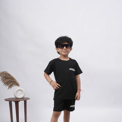 Brooklyn Boys’ Coord Set – Casual T-Shirt & Shorts (Black, Off White, Purple, Brown, Pink)