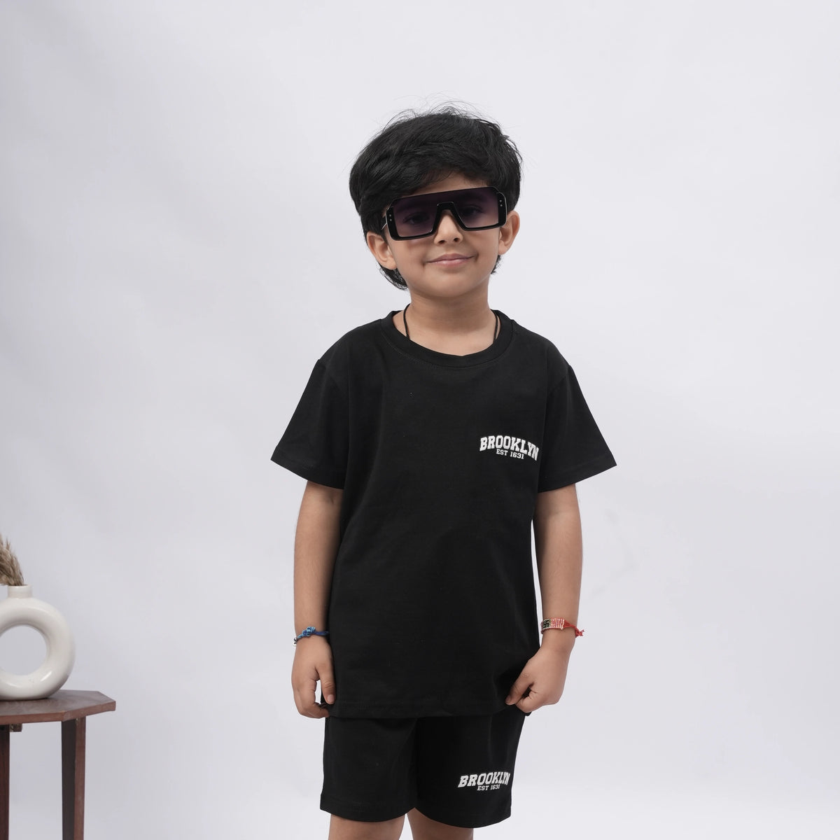 Brooklyn Boys’ Coord Set – Casual T-Shirt & Shorts (Black, Off White, Purple, Brown, Pink) - image 1