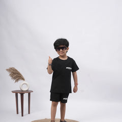 Brooklyn Boys’ Coord Set – Casual T-Shirt & Shorts (Black, Off White, Purple, Brown, Pink)