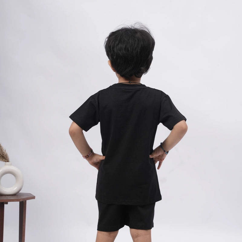 Brooklyn Boys’ Coord Set – Casual T-Shirt & Shorts (Black, Off White, Purple, Brown, Pink)
