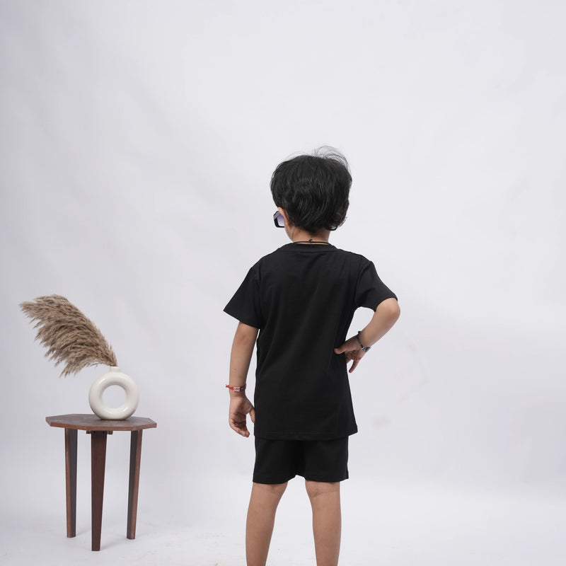 Brooklyn Boys’ Coord Set – Casual T-Shirt & Shorts (Black, Off White, Purple, Brown, Pink)