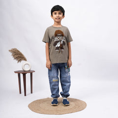 Freshness Bear Print T-Shirt for Boys – White, Black, Purple & Grey