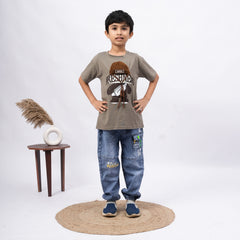 Freshness Bear Print T-Shirt for Boys – White, Black, Purple & Grey
