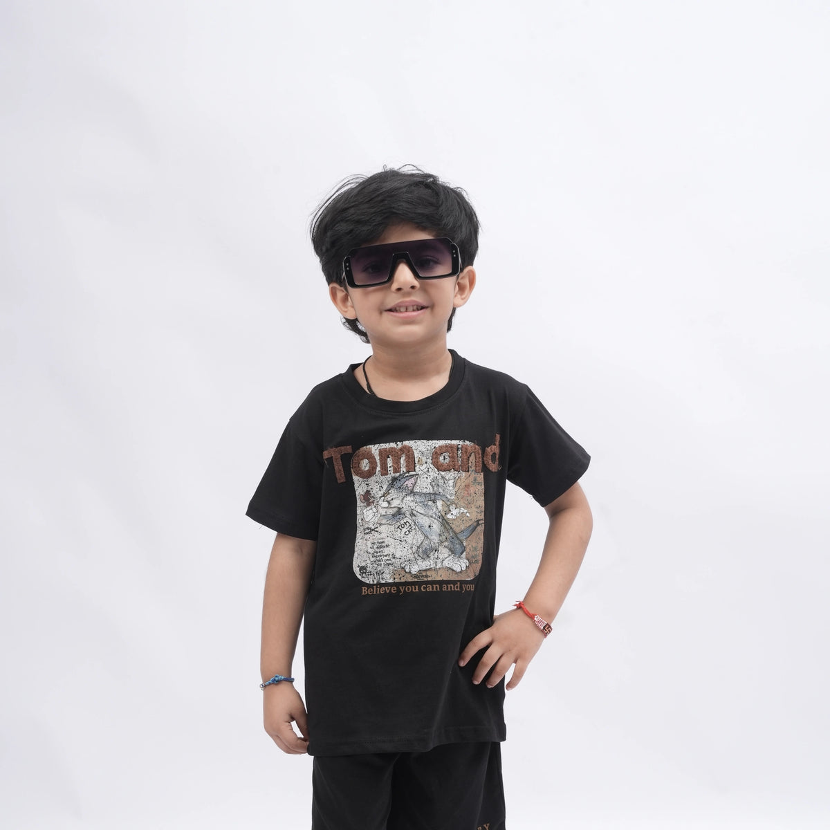 Tom & Jerry Boys’ Coord Set – Cartoon Print T-Shirt & Shorts (Black, Off White, Brown, Pink) - image 2