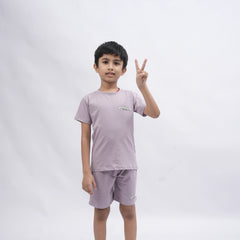 Brooklyn Boys’ Coord Set – Casual T-Shirt & Shorts (Black, Off White, Purple, Brown, Pink)