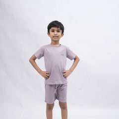 Brooklyn Boys’ Coord Set – Casual T-Shirt & Shorts (Black, Off White, Purple, Brown, Pink)