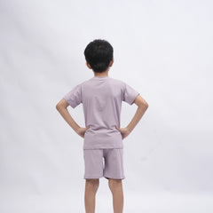 Brooklyn Boys’ Coord Set – Casual T-Shirt & Shorts (Black, Off White, Purple, Brown, Pink)