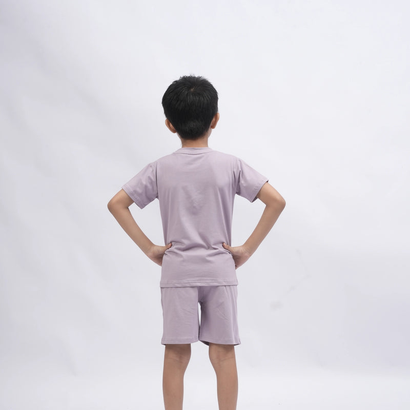 Brooklyn Boys’ Coord Set – Casual T-Shirt & Shorts (Black, Off White, Purple, Brown, Pink)