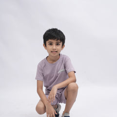 Brooklyn Boys’ Coord Set – Casual T-Shirt & Shorts (Black, Off White, Purple, Brown, Pink)