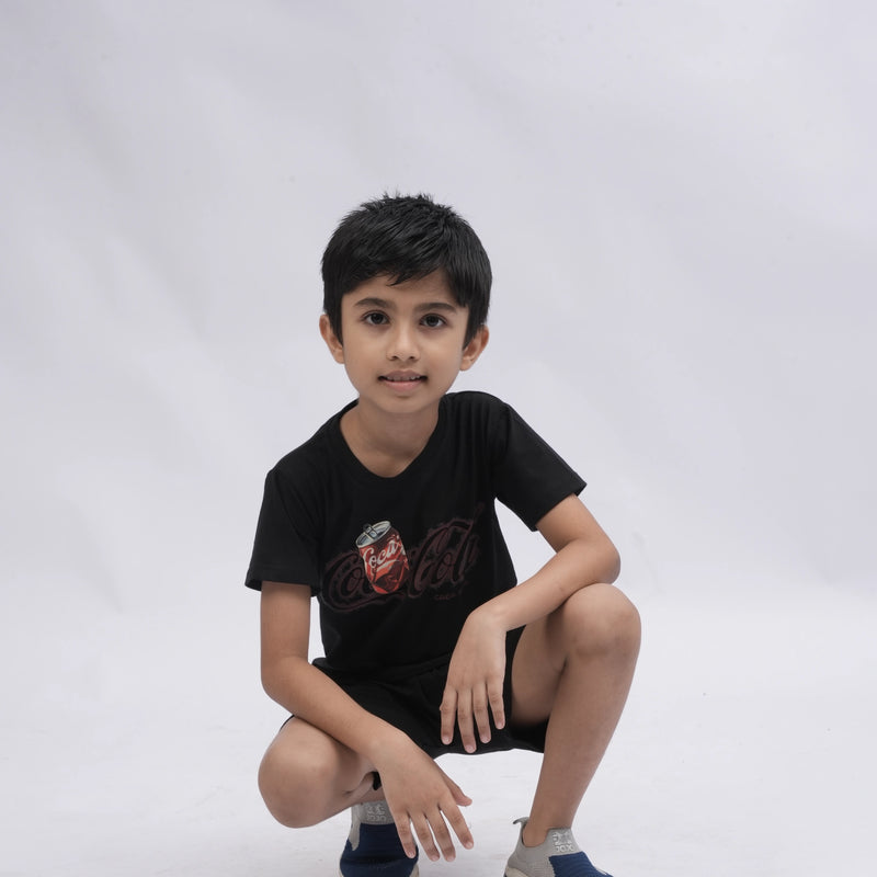 Coca-Cola Boys’ Coord Set – Graphic T-Shirt & Shorts (Black, Off White, Purple, Brown, Pink)