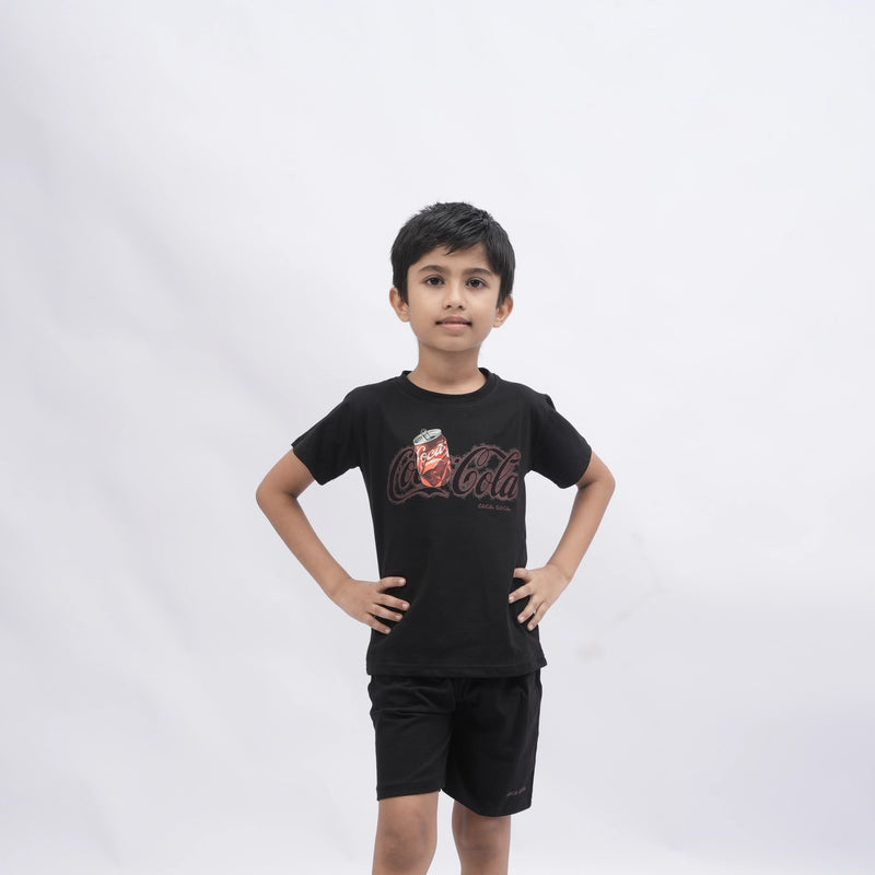 Coca-Cola Boys’ Coord Set – Graphic T-Shirt & Shorts (Black, Off White, Purple, Brown, Pink)