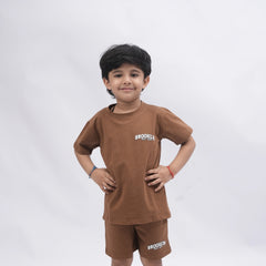 Brooklyn Boys’ Coord Set – Casual T-Shirt & Shorts (Black, Off White, Purple, Brown, Pink)