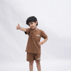 Brooklyn Boys’ Coord Set – Casual T-Shirt & Shorts (Black, Off White, Purple, Brown, Pink)