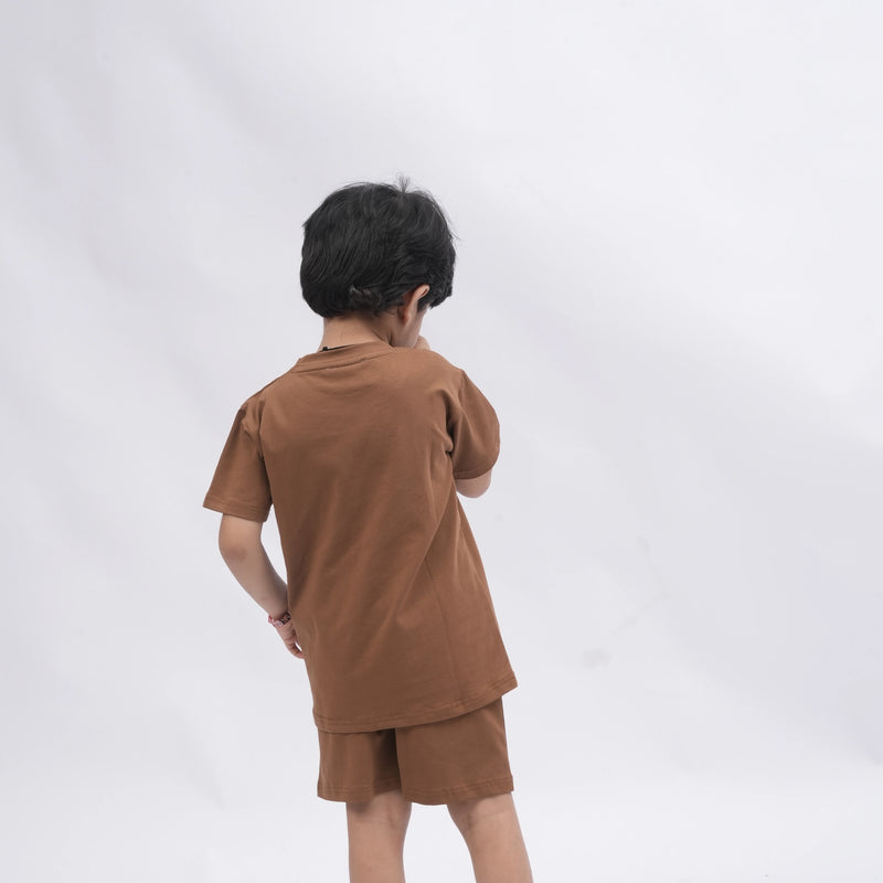 Brooklyn Boys’ Coord Set – Casual T-Shirt & Shorts (Black, Off White, Purple, Brown, Pink)