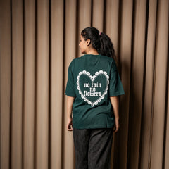 Women’s Oversized Graphic T-Shirt – “No Rain No Flowers” Back Print | Casual Streetwear Tee
