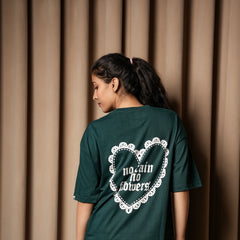 Women’s Oversized Graphic T-Shirt – “No Rain No Flowers” Back Print | Casual Streetwear Tee