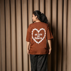 Women’s Oversized Graphic T-Shirt – “No Rain No Flowers” Back Print | Casual Streetwear Tee
