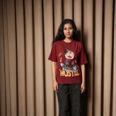 Women's Oversized Graphic T-Shirt – Hustle Cartoon Print