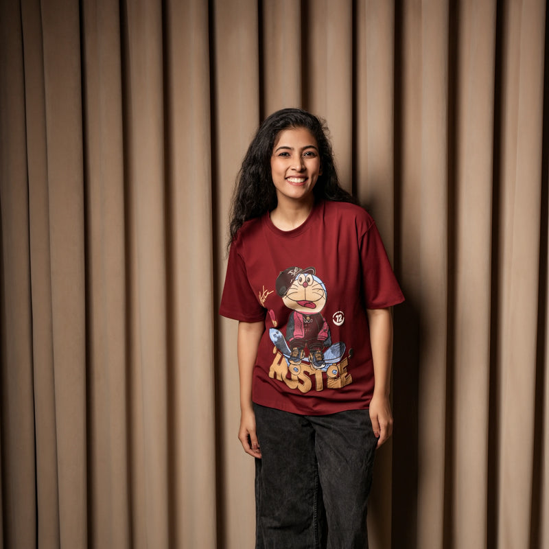 Women's Oversized Graphic T-Shirt – Hustle Cartoon Print