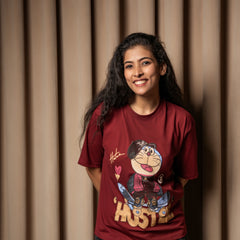Women's Oversized Graphic T-Shirt – Hustle Cartoon Print