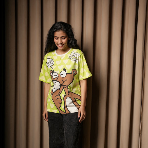 Women’s Oversized Pink Panther Graphic T-Shirt – Cartoon Print Casual Streetwear Tee