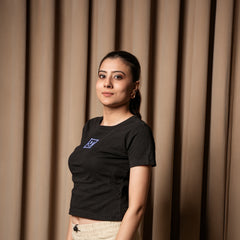 Women's Slim Fit Crop T-Shirt with Smiley Embroidery