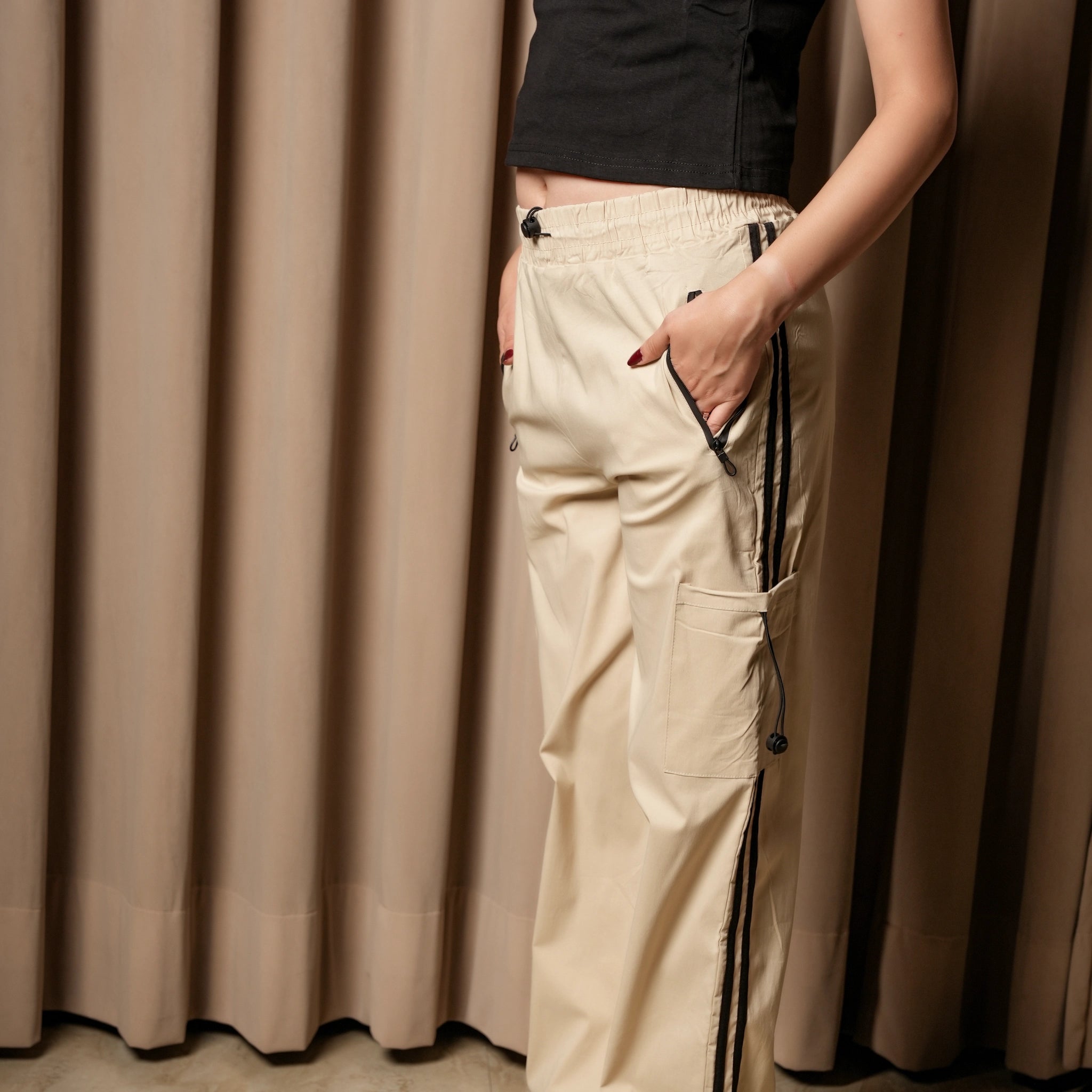 Women’s Beige Cargo Pyjamas – Relaxed Fit Utility Bottoms