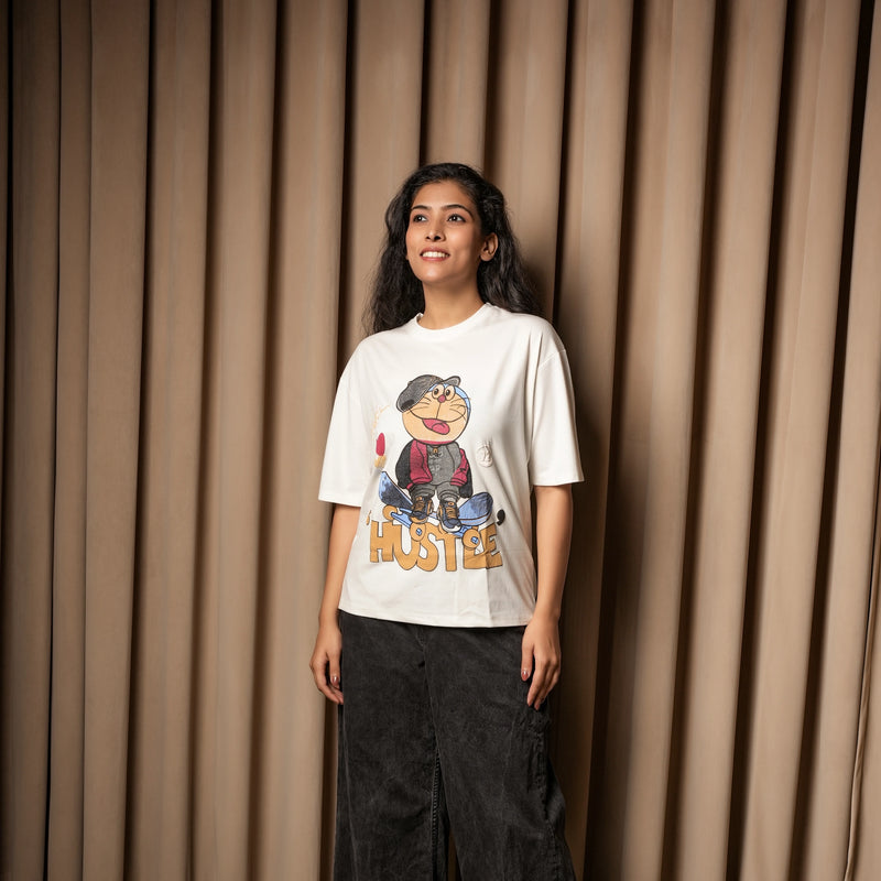 Women's Oversized Graphic T-Shirt – Hustle Cartoon Print