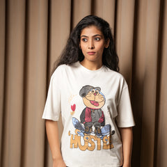Women's Oversized Graphic T-Shirt – Hustle Cartoon Print