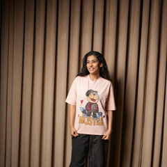 Women's Oversized Graphic T-Shirt – Hustle Cartoon Print