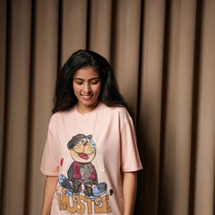 Women's Oversized Graphic T-Shirt – Hustle Cartoon Print