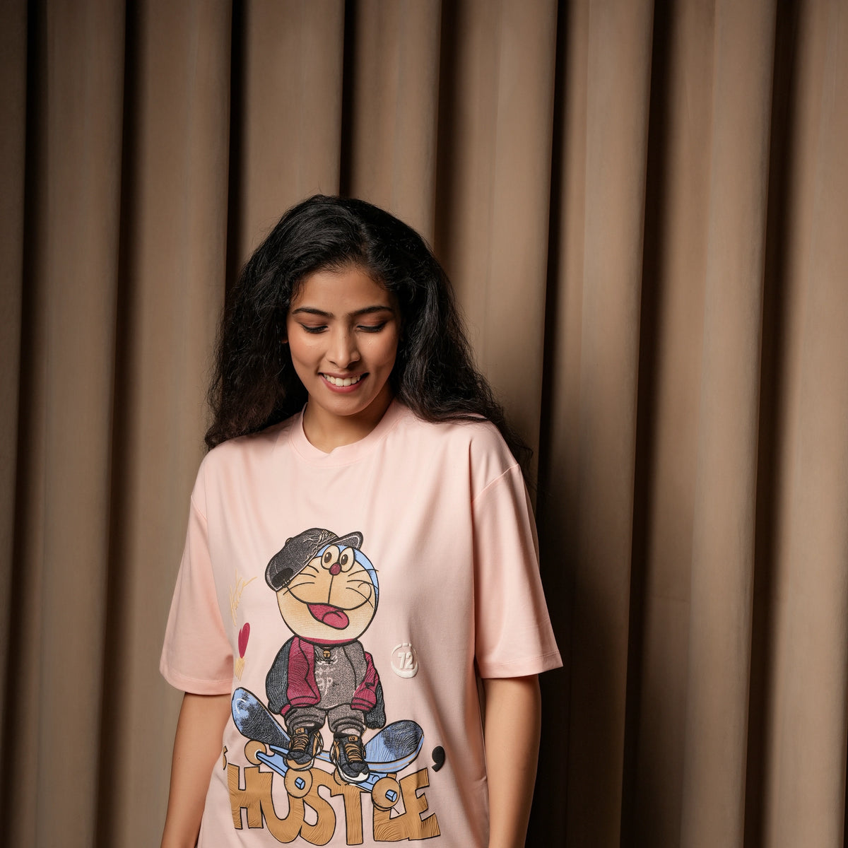 Women's Oversized Graphic T-Shirt – Hustle Cartoon Print - image 6