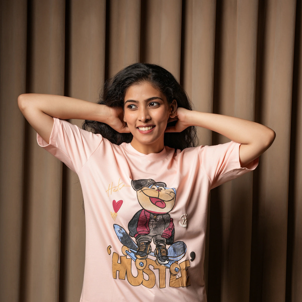 Women's Oversized Graphic T-Shirt – Hustle Cartoon Print - image 1