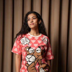 Women’s Oversized Pink Panther Graphic T-Shirt – Cartoon Print Casual Streetwear Tee