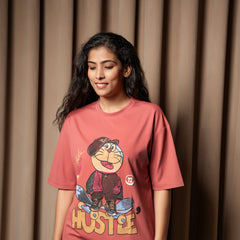 Women's Oversized Graphic T-Shirt – Hustle Cartoon Print