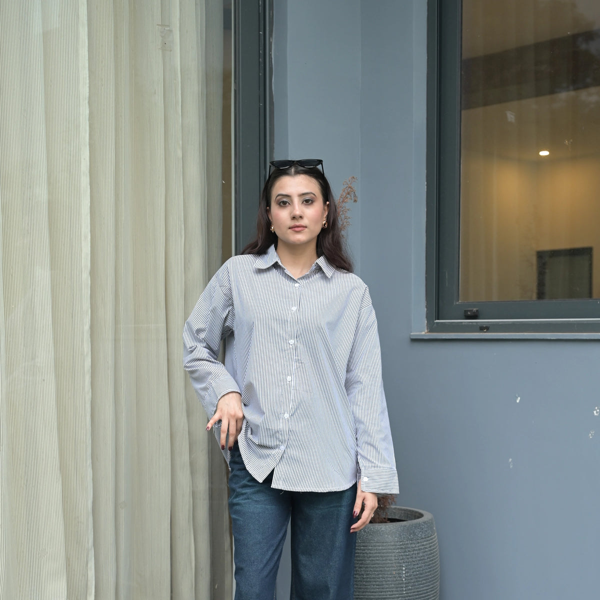 Women's Striped Oversized Formal Shirt - image 9