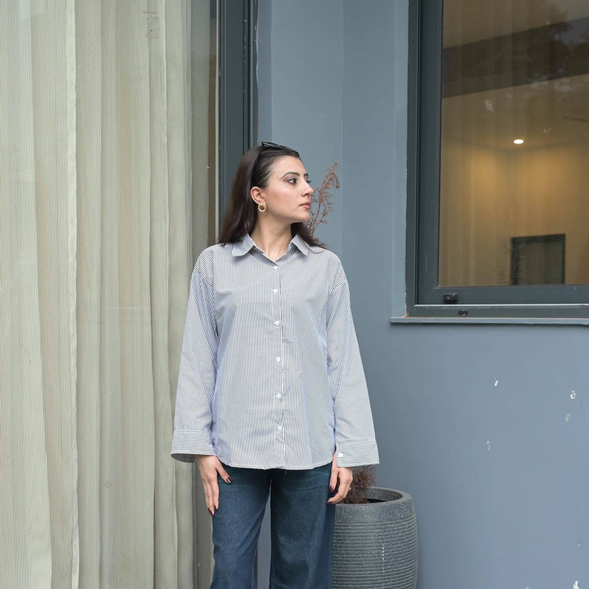 Women's Striped Oversized Formal Shirt