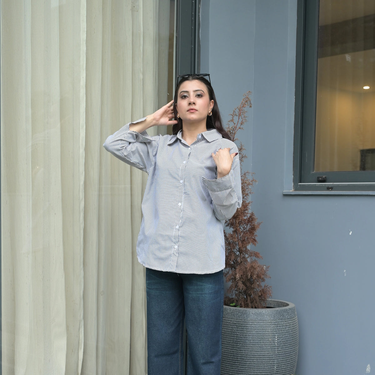Women's Striped Oversized Formal Shirt - image 5