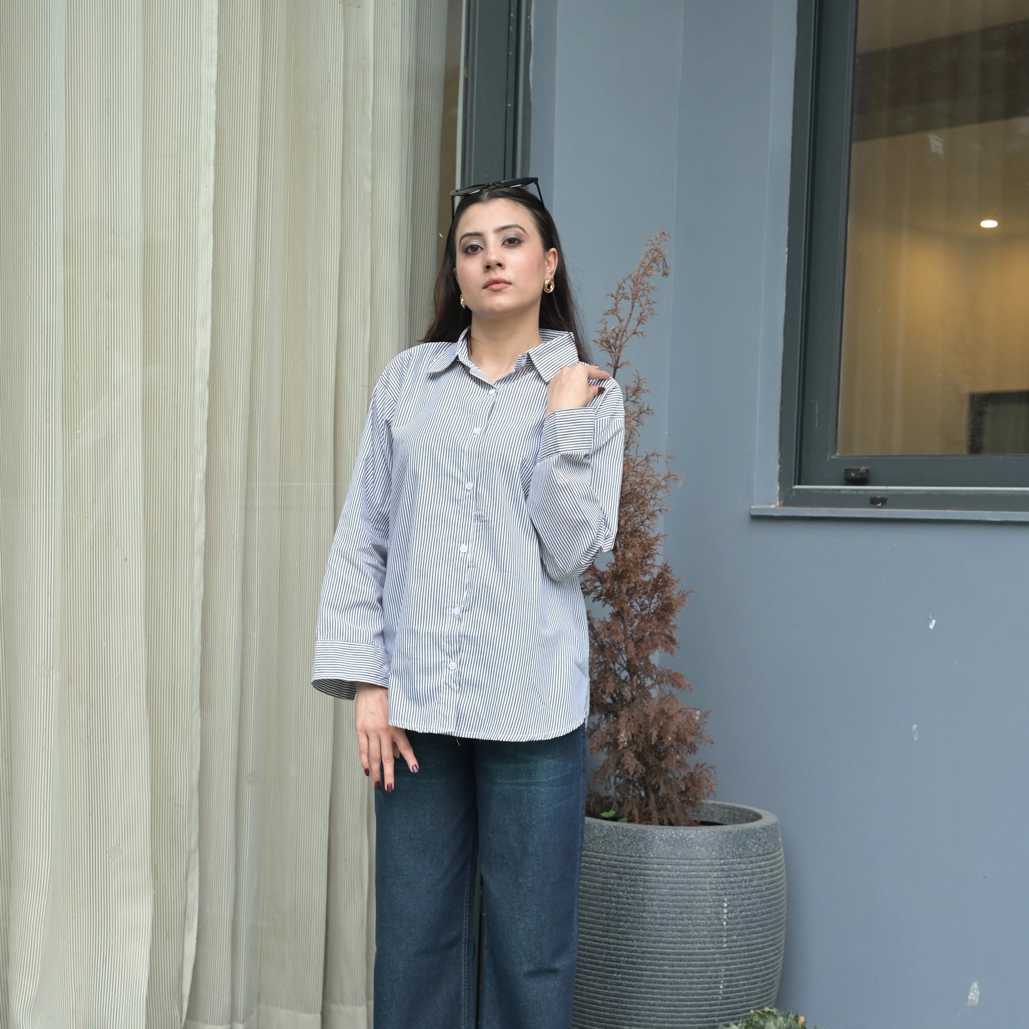 Women's Striped Oversized Formal Shirt