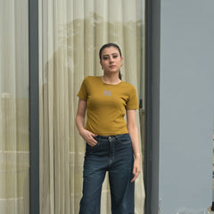 Women's Slim Fit Crop T-Shirt with Smiley Embroidery